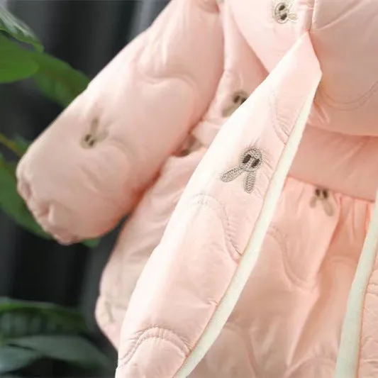 Girls thickened polyester padded winter coat zip-up pink cartoon Korean style for heights 73-100cm