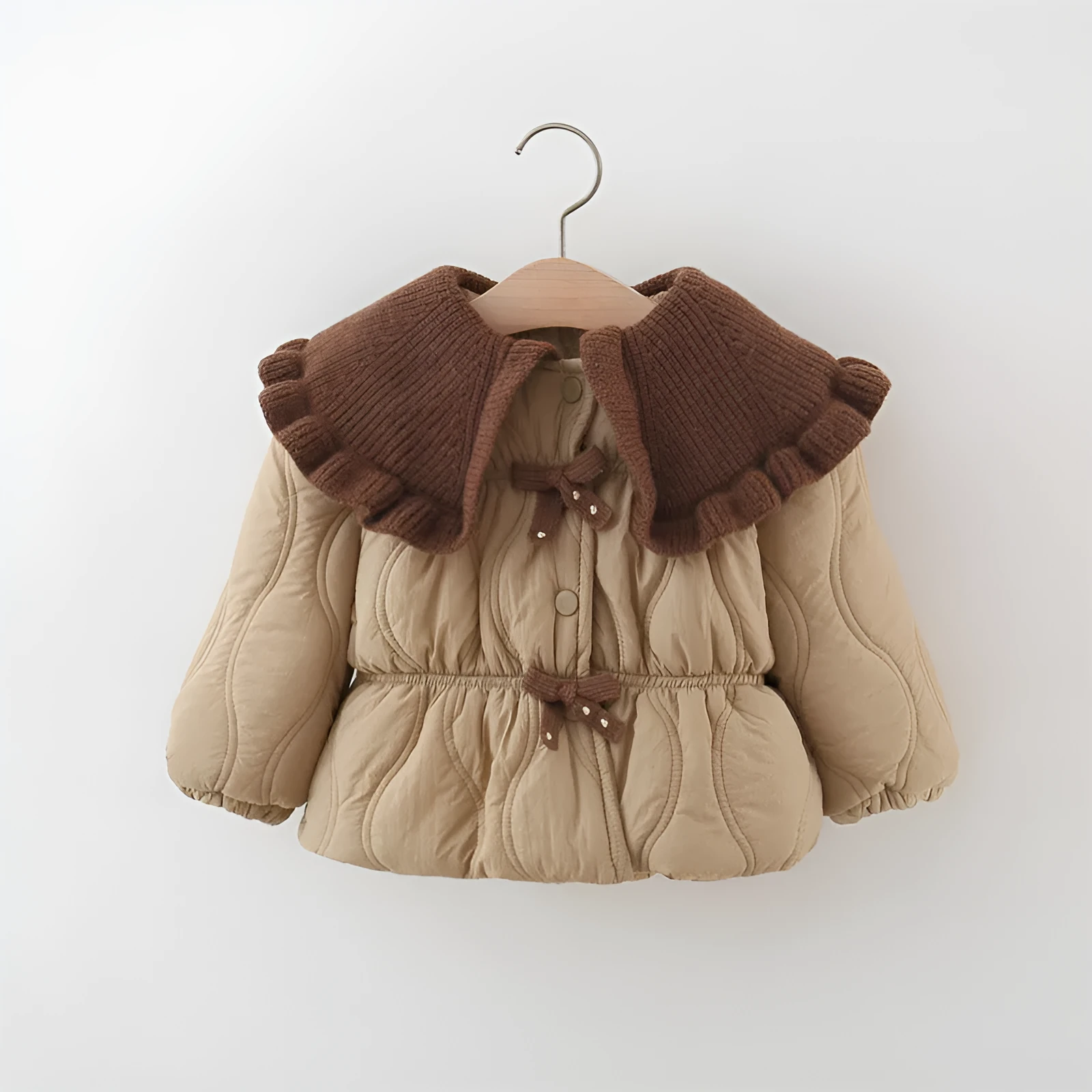 Girls winter thick cotton-padded coat with single-breasted front, Korean style, in pink and brown, suitable for heights 80-120cm