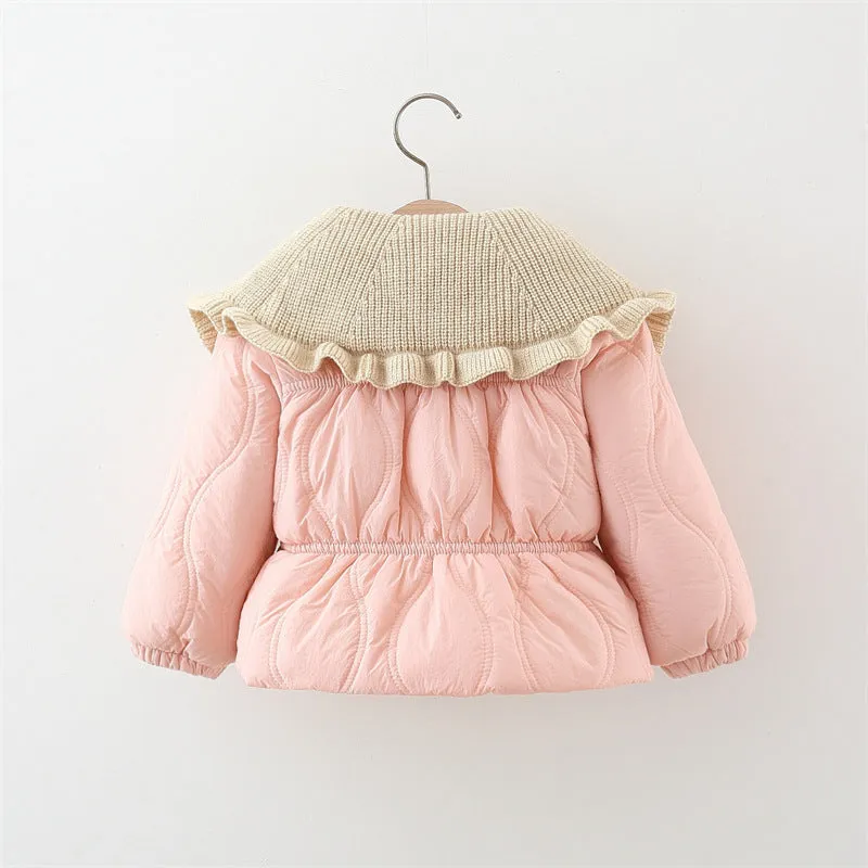 Girls winter thick cotton-padded coat with single-breasted front, Korean style, in pink and brown, suitable for heights 80-120cm