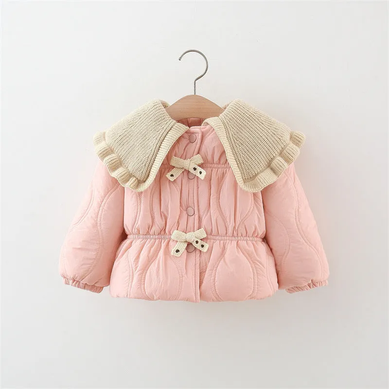 Girls winter thick cotton-padded coat with single-breasted front, Korean style, in pink and brown, suitable for heights 80-120cm