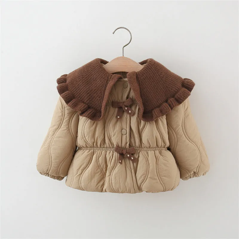 Girls winter thick cotton-padded coat with single-breasted front, Korean style, in pink and brown, suitable for heights 80-120cm