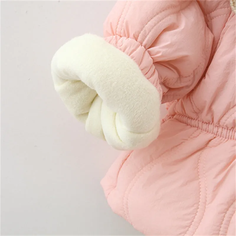 Girls winter thick cotton-padded coat with single-breasted front, Korean style, in pink and brown, suitable for heights 80-120cm