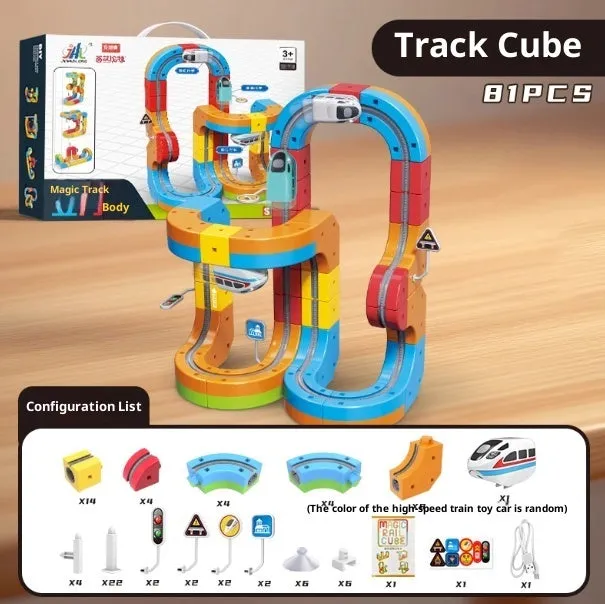 Children's Educational Track Cube Building Blocks 55 Piece Magic Track Set Basic Edition