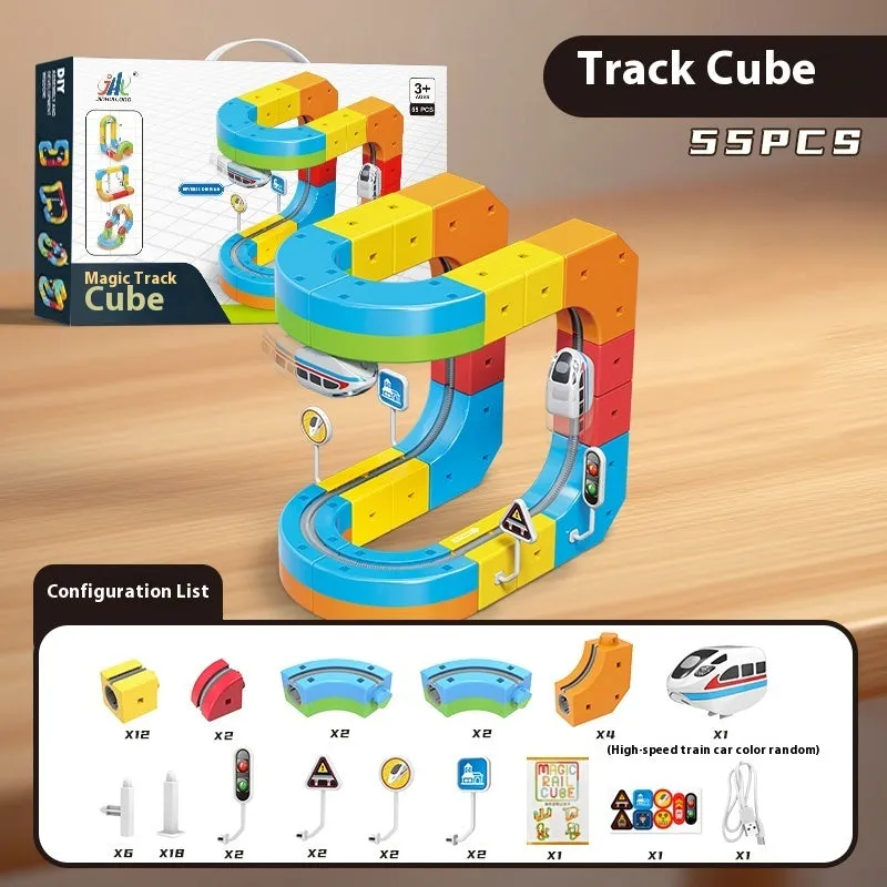 Children's Educational Track Cube Building Blocks 55 Piece Magic Track Set Basic Edition