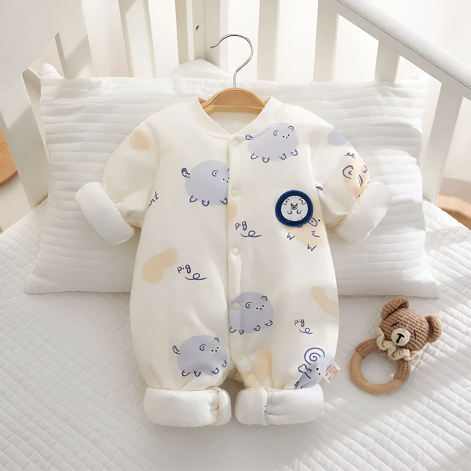 Cotton baby romper long sleeve thickened 120g fabric simple style zoo pattern for infants