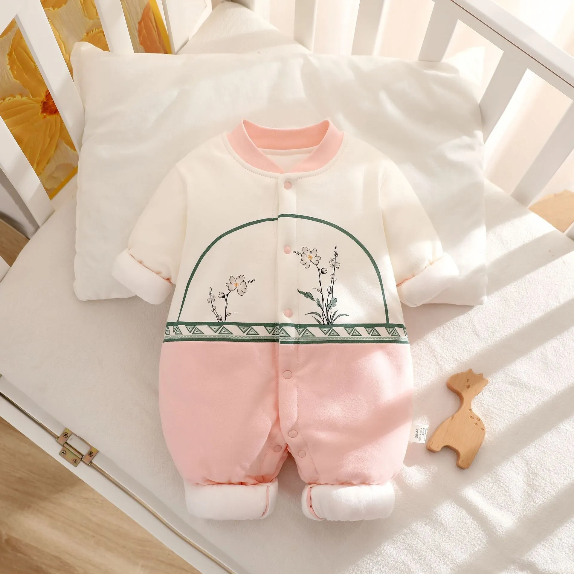 Cotton baby romper long sleeve thickened 120g fabric simple style zoo pattern for infants
