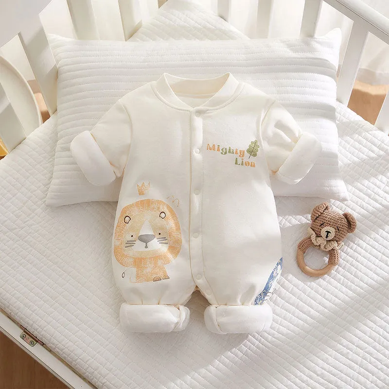 Cotton baby romper long sleeve thickened 120g fabric simple style zoo pattern for infants
