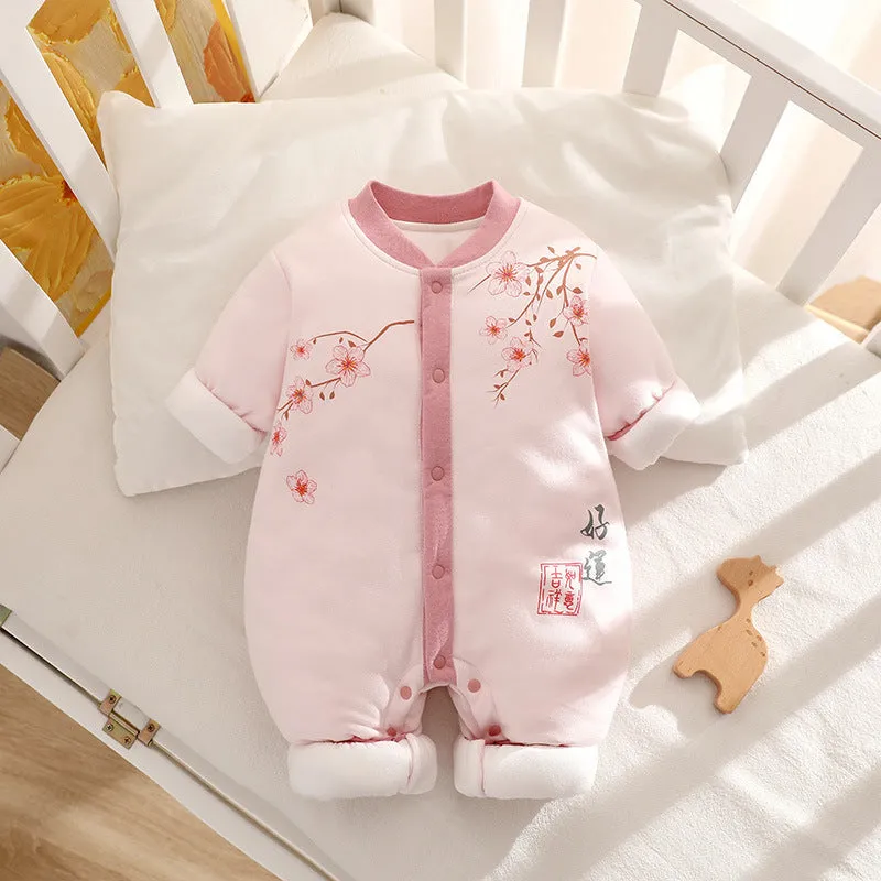 Cotton baby romper long sleeve thickened 120g fabric simple style zoo pattern for infants