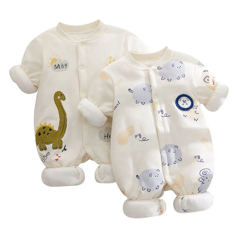 Cotton baby romper long sleeve thickened 120g fabric simple style zoo pattern for infants