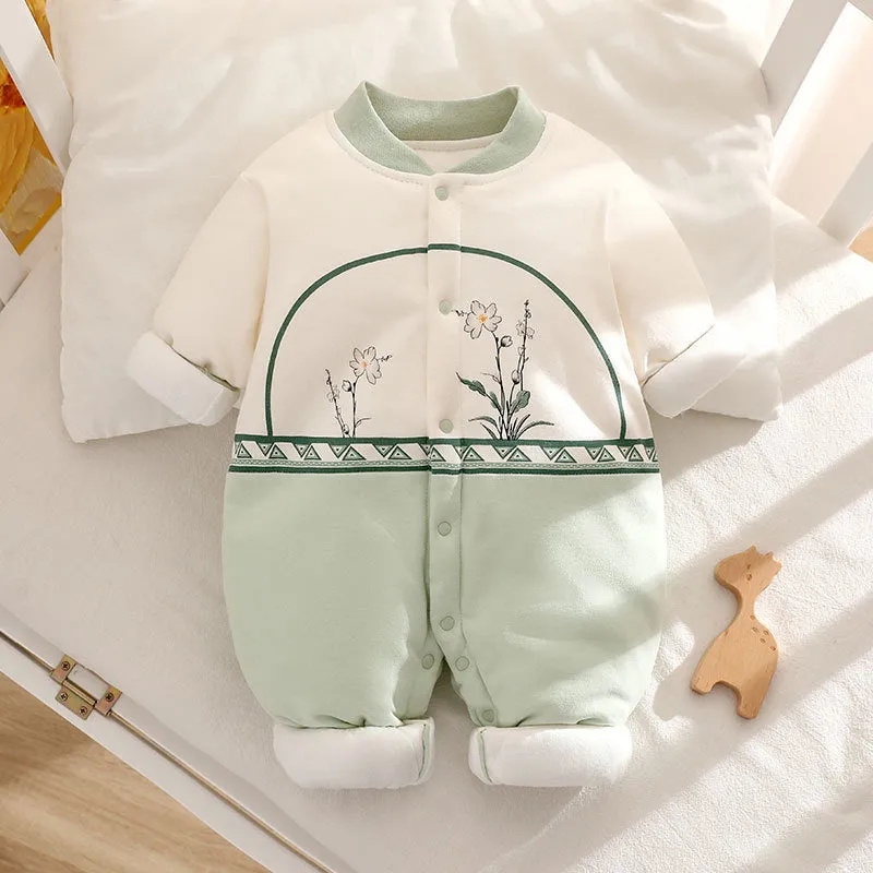 Cotton baby romper long sleeve thickened 120g fabric simple style zoo pattern for infants