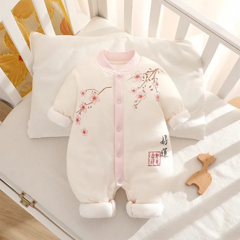 Cotton baby romper long sleeve thickened 120g fabric simple style zoo pattern for infants