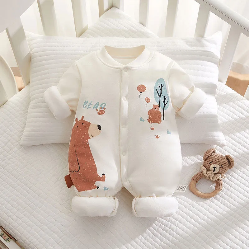 Cotton baby romper long sleeve thickened 120g fabric simple style zoo pattern for infants