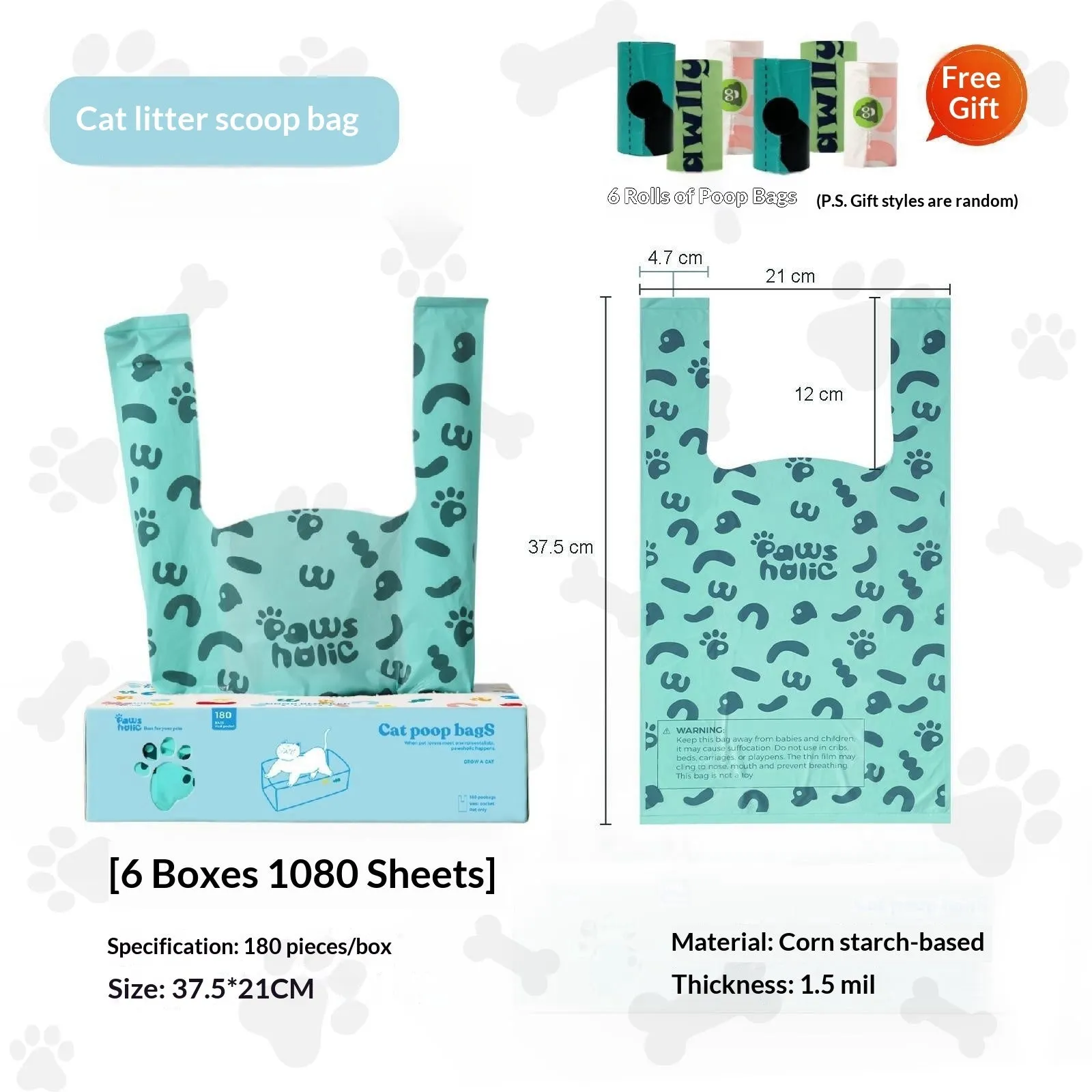 Blue deodorizing cat poop garbage bag for litter shovel disposal