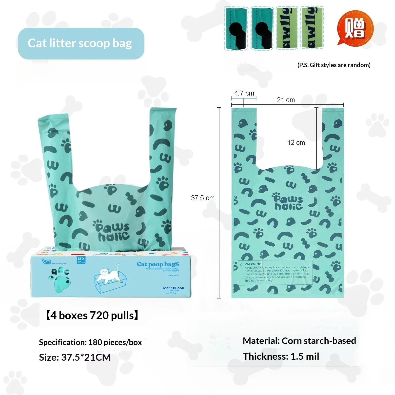 Blue deodorizing cat poop garbage bag for litter shovel disposal