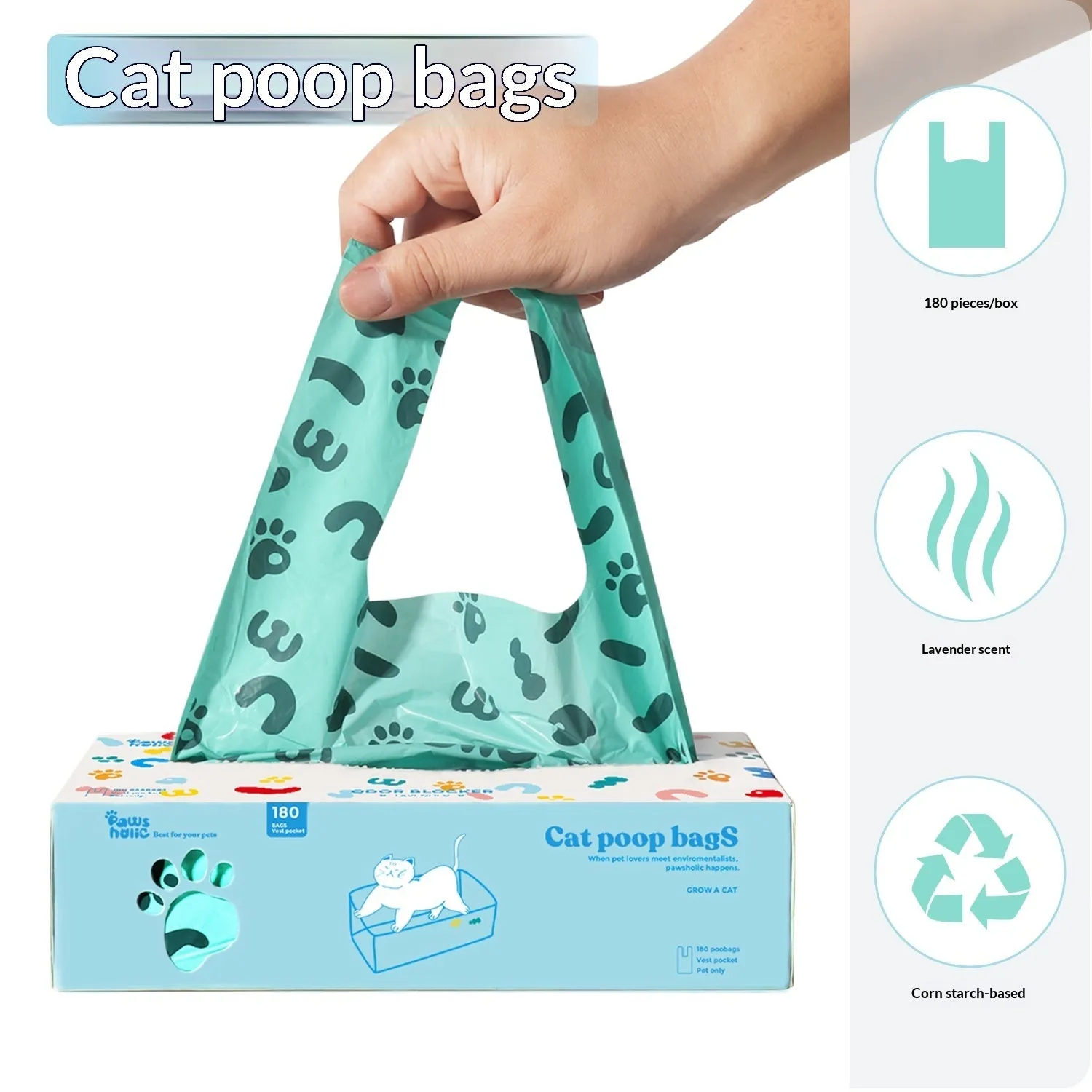 Blue deodorizing cat poop garbage bag for litter shovel disposal
