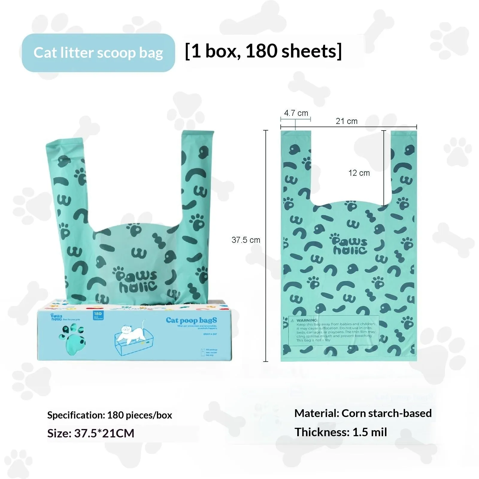 Blue deodorizing cat poop garbage bag for litter shovel disposal