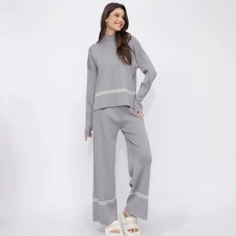 Womens knitted two-piece set in polyester and mercerised cotton, five colour options, one size