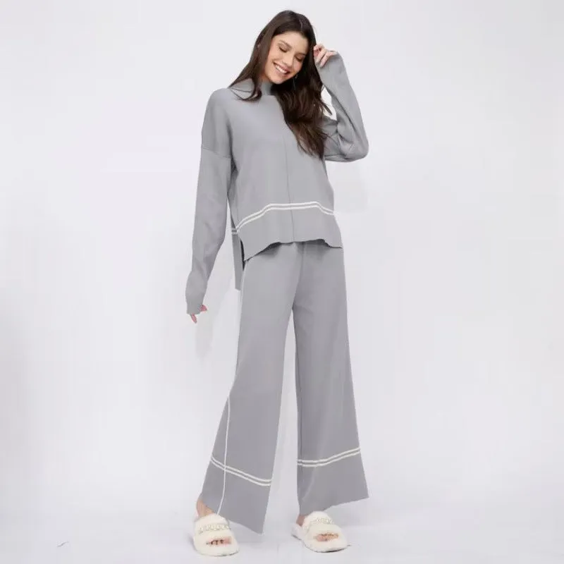 Womens knitted two-piece set in polyester and mercerised cotton, five colour options, one size