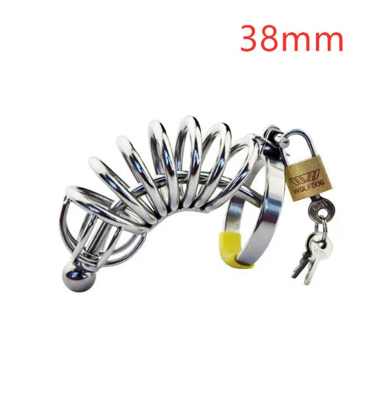 Stainless steel male chastity device with catheter and lock, four ring sizes