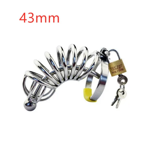 Stainless steel male chastity device with catheter and lock, four ring sizes