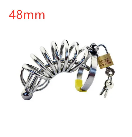 Stainless steel male chastity device with catheter and lock, four ring sizes