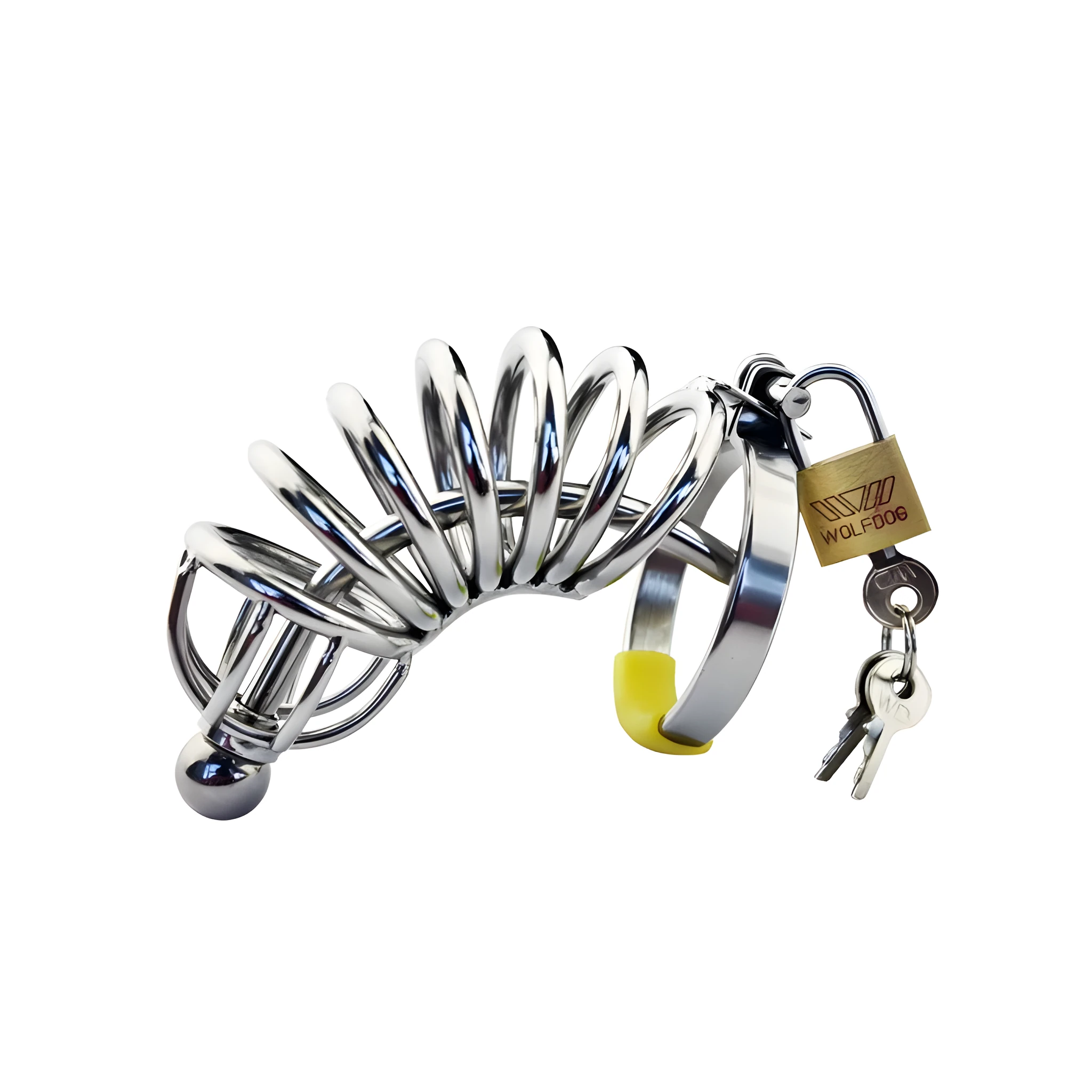 Stainless steel male chastity device with catheter and lock, four ring sizes
