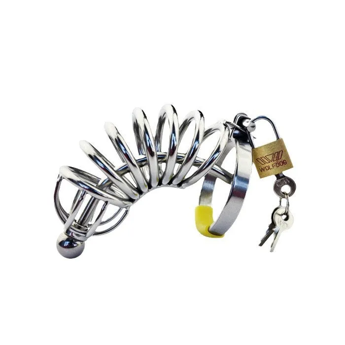 Stainless steel male chastity device with catheter and lock, four ring sizes