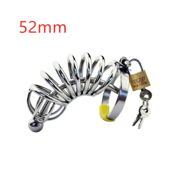 Stainless steel male chastity device with catheter and lock, four ring sizes