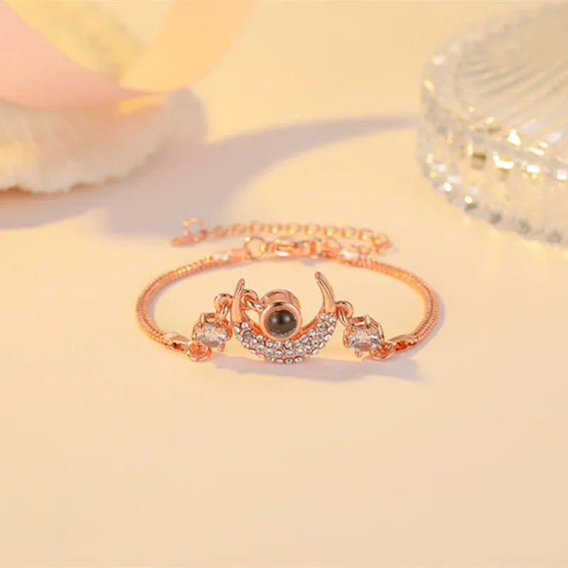 Projection star moon bracelet Korean style copper diamond inlay alloy artificial gemstones rose gold silver