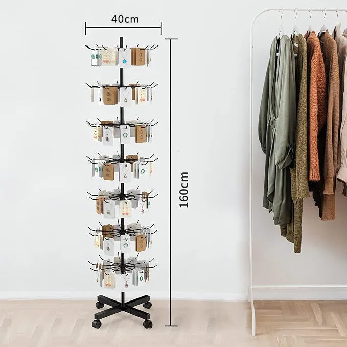 Iron accessory rack display stand with seven layers in black holding phone cases and gloves