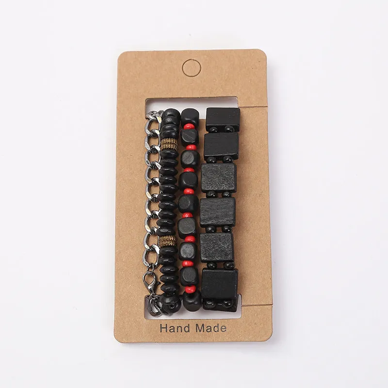 Retro woven alloy beaded bracelet set of 4 in four colours, unisex handmade design