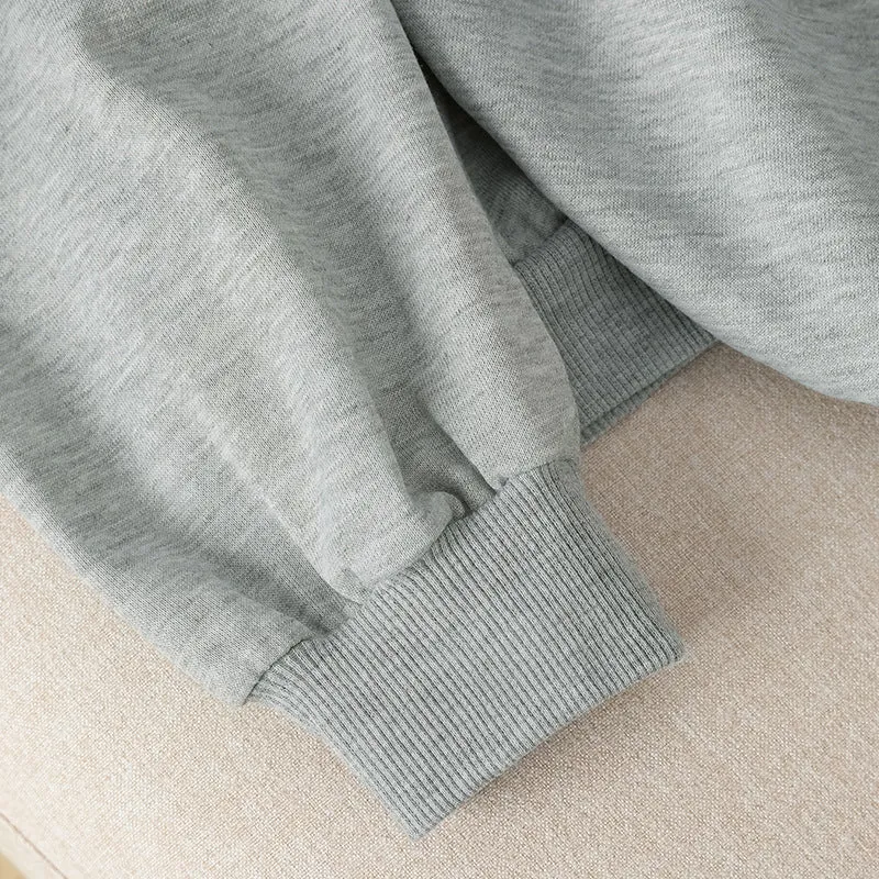 Gray color-block lace mid-length sweatshirt with long sleeves and casual patchwork design