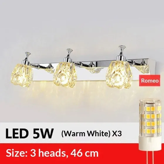 Mirror front bathroom wall lamp with double heads, warm white light option, universal style, 111v-240v