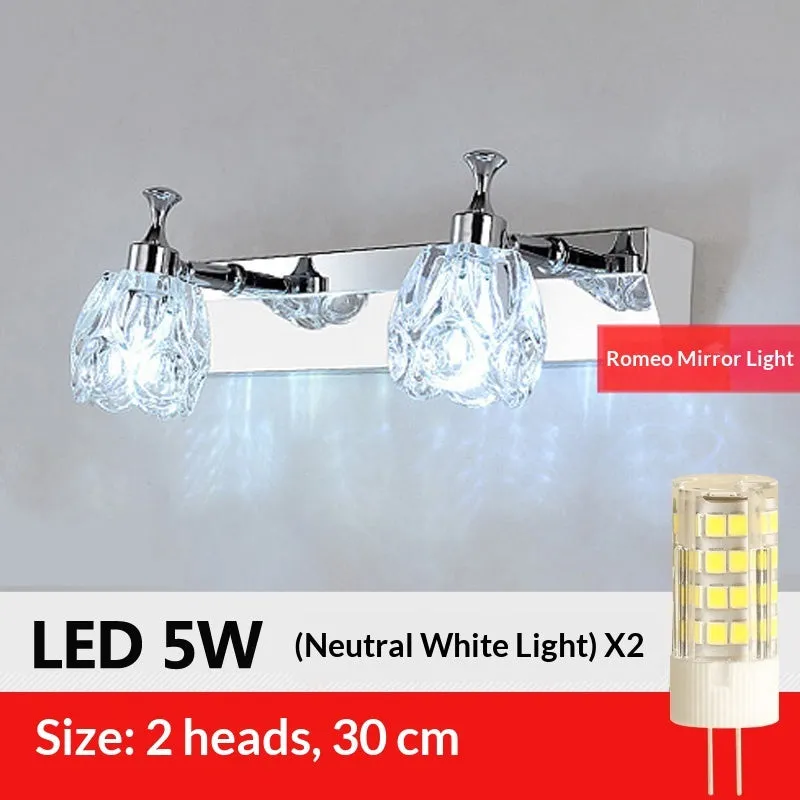 Mirror front bathroom wall lamp with double heads, warm white light option, universal style, 111v-240v