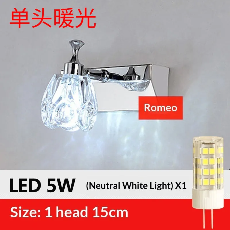 Mirror front bathroom wall lamp with double heads, warm white light option, universal style, 111v-240v
