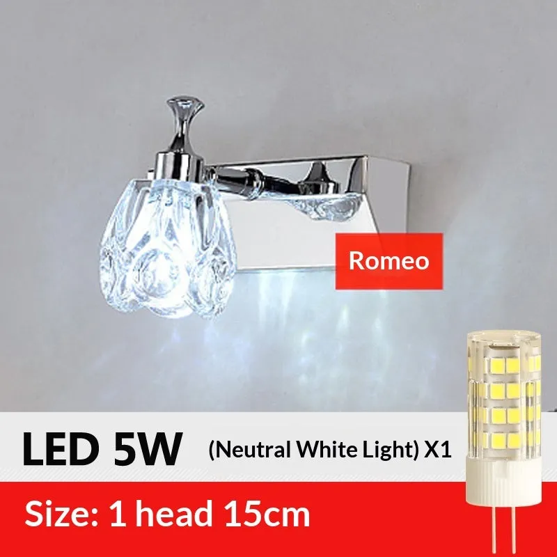 Mirror front bathroom wall lamp with double heads, warm white light option, universal style, 111v-240v