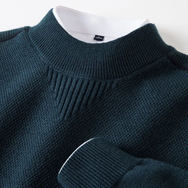 Men's knitted half-turtleneck pullover with inverted triangle jacquard pattern in black, rabbit hair and modal blend