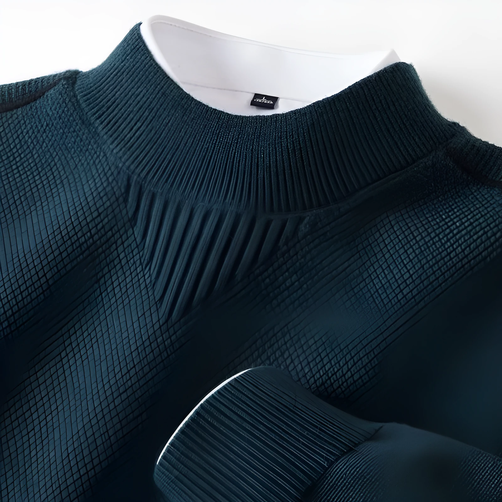 Men's knitted half-turtleneck pullover with inverted triangle jacquard pattern in black, rabbit hair and modal blend