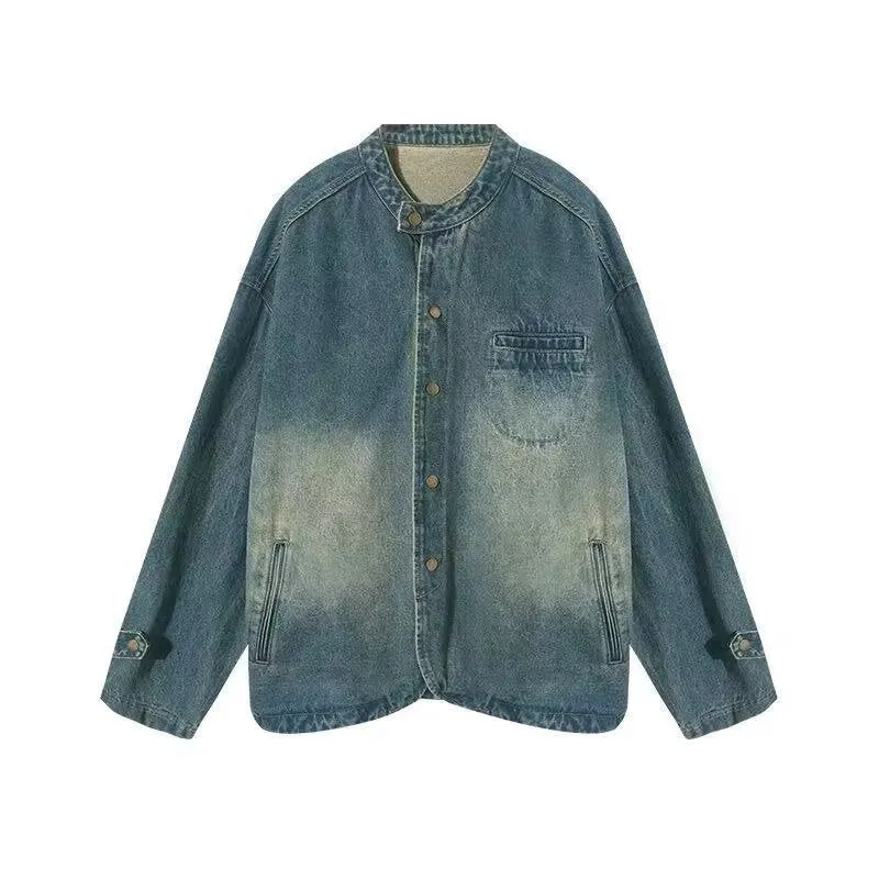 Blue women's loose casual commuting top with long sleeves and straight hem made from polyester