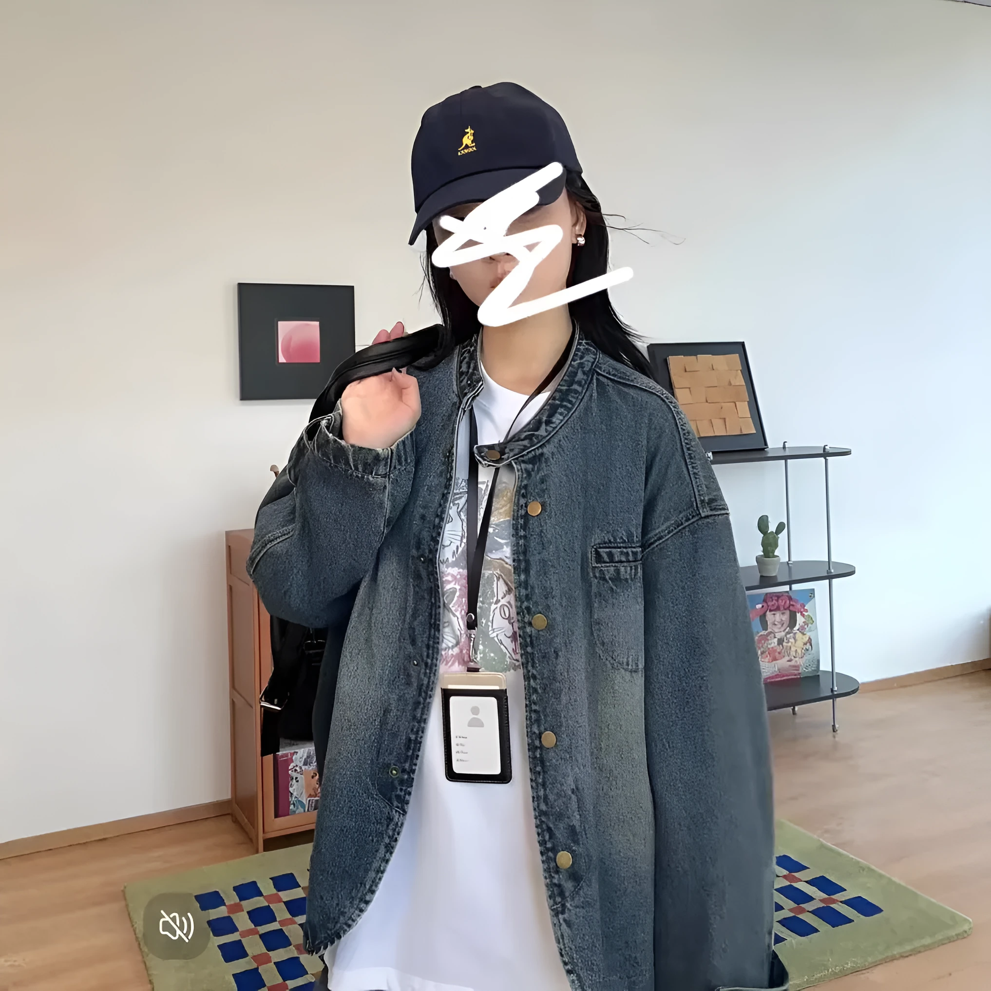 Women's loose slim casual commuter blouse long sleeve straight hem blue polyester front view