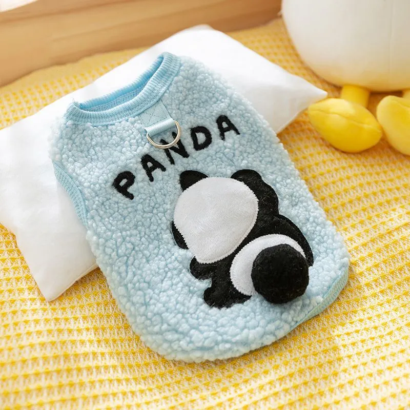 Fleece-lined thick polyester pet vest sweater in Round Giant Panda pattern on a small dog