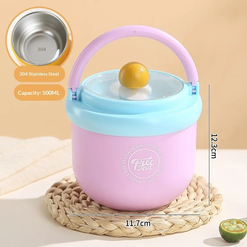 Insulated portable milk cup with lid and spoon in dopamine grey, 500ml 304 stainless steel version