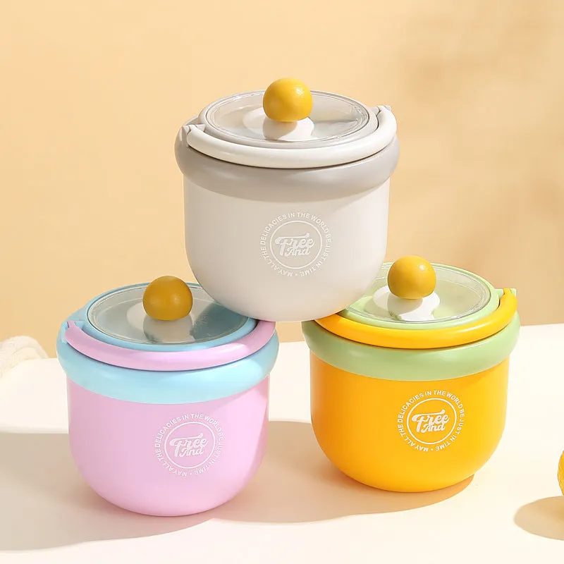 Insulated portable milk cup with lid and spoon in dopamine grey, 500ml 304 stainless steel version