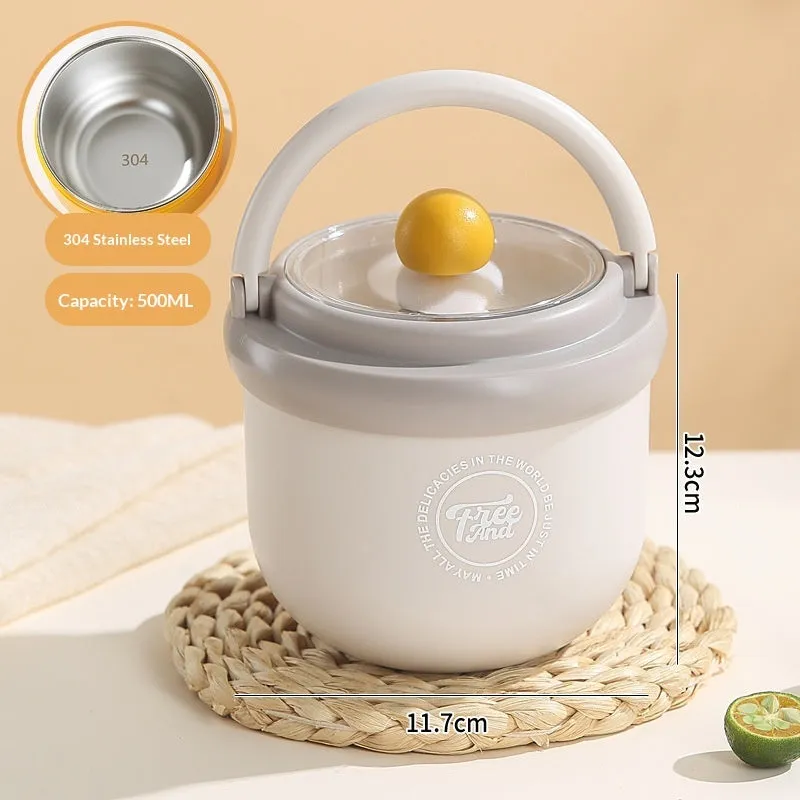 Insulated portable milk cup with lid and spoon in dopamine grey, 500ml 304 stainless steel version