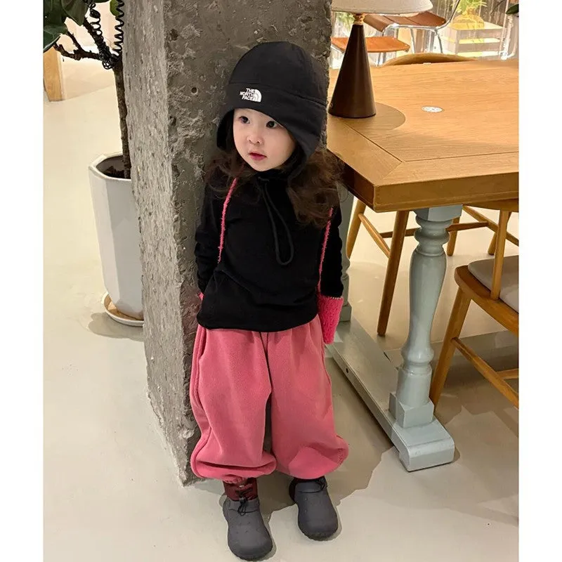 Girls rose red fleece sweatpants on display, casual trousers suitable for heights 90-140cm