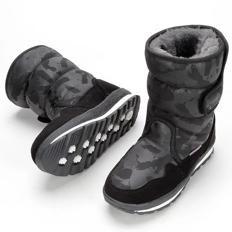 Children's waterproof fleece-lined mid-top snow boots with slip-resistant rubber sole, sizes 25-41, multiple colours