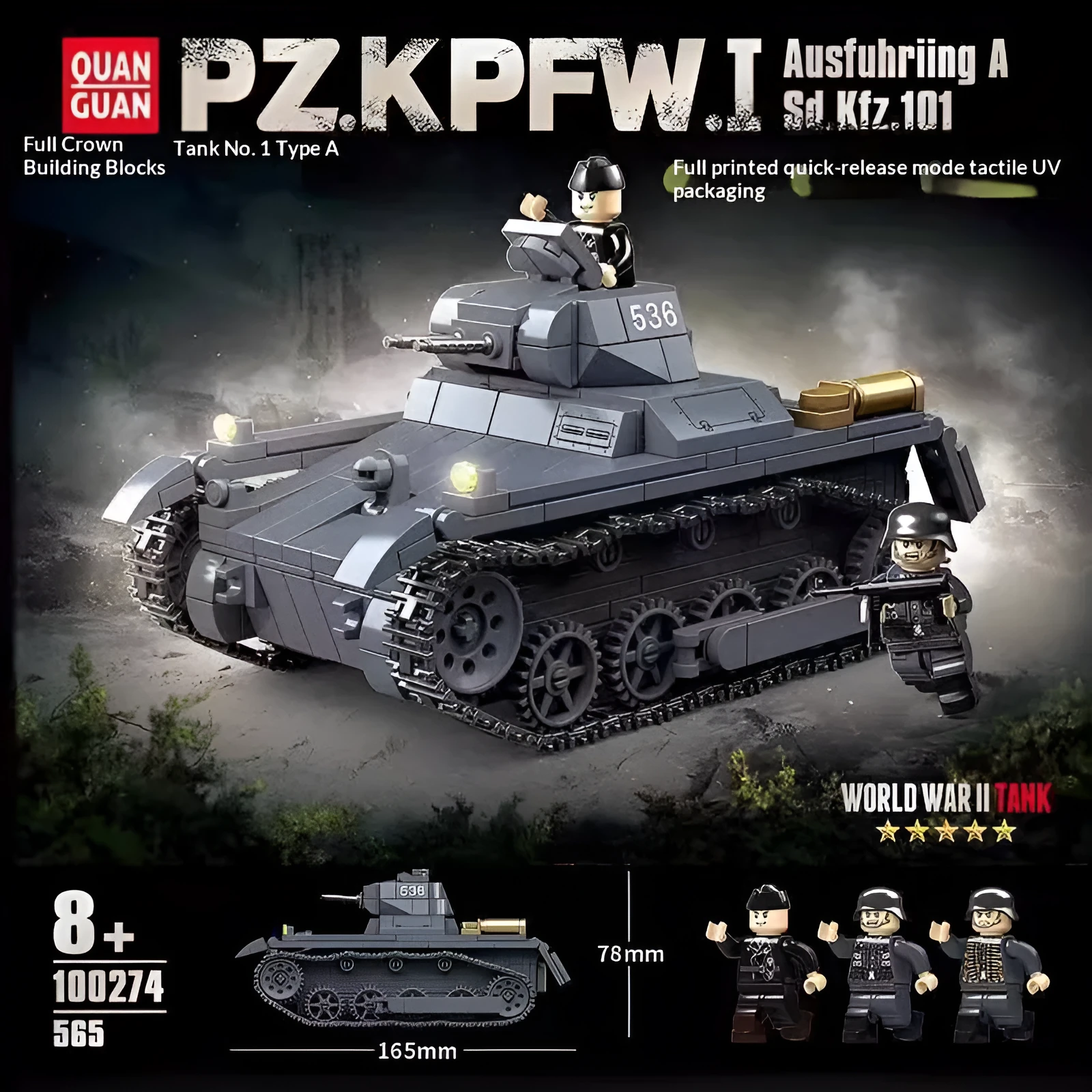 Building Block No.1 Panzer I Ausf A tank model assembly toy with small plastic blocks