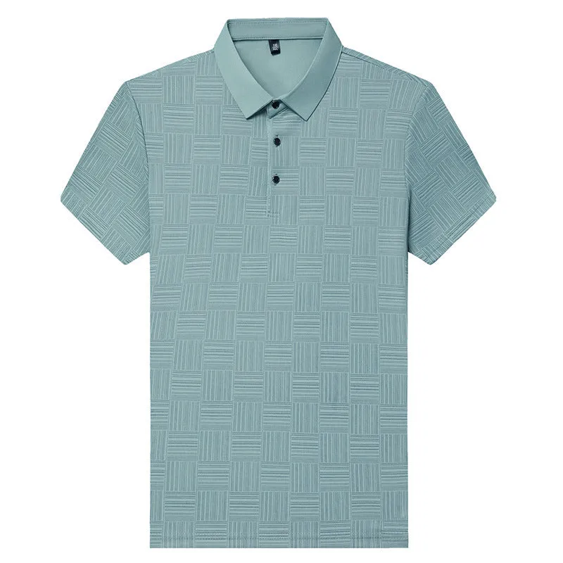 Men's slim fit lapel t-shirt on a hanger, showing the collar detail and available colour options.