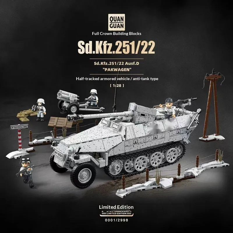 Anti-tank half-track tracked armored vehicle building block model with plastic blocks for boys aged 7-14