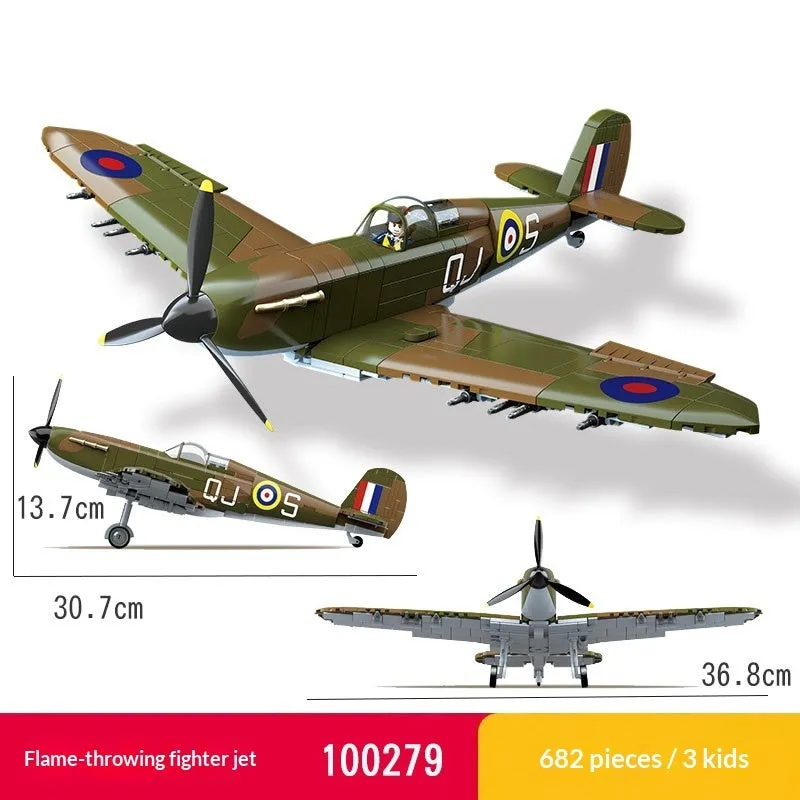Vintage Spitfire propeller military puzzle assembly toy plastic building blocks set
